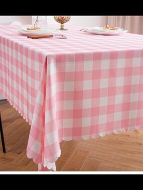 Pink Gingham Waterproof Tablecloth Size 84 X 60